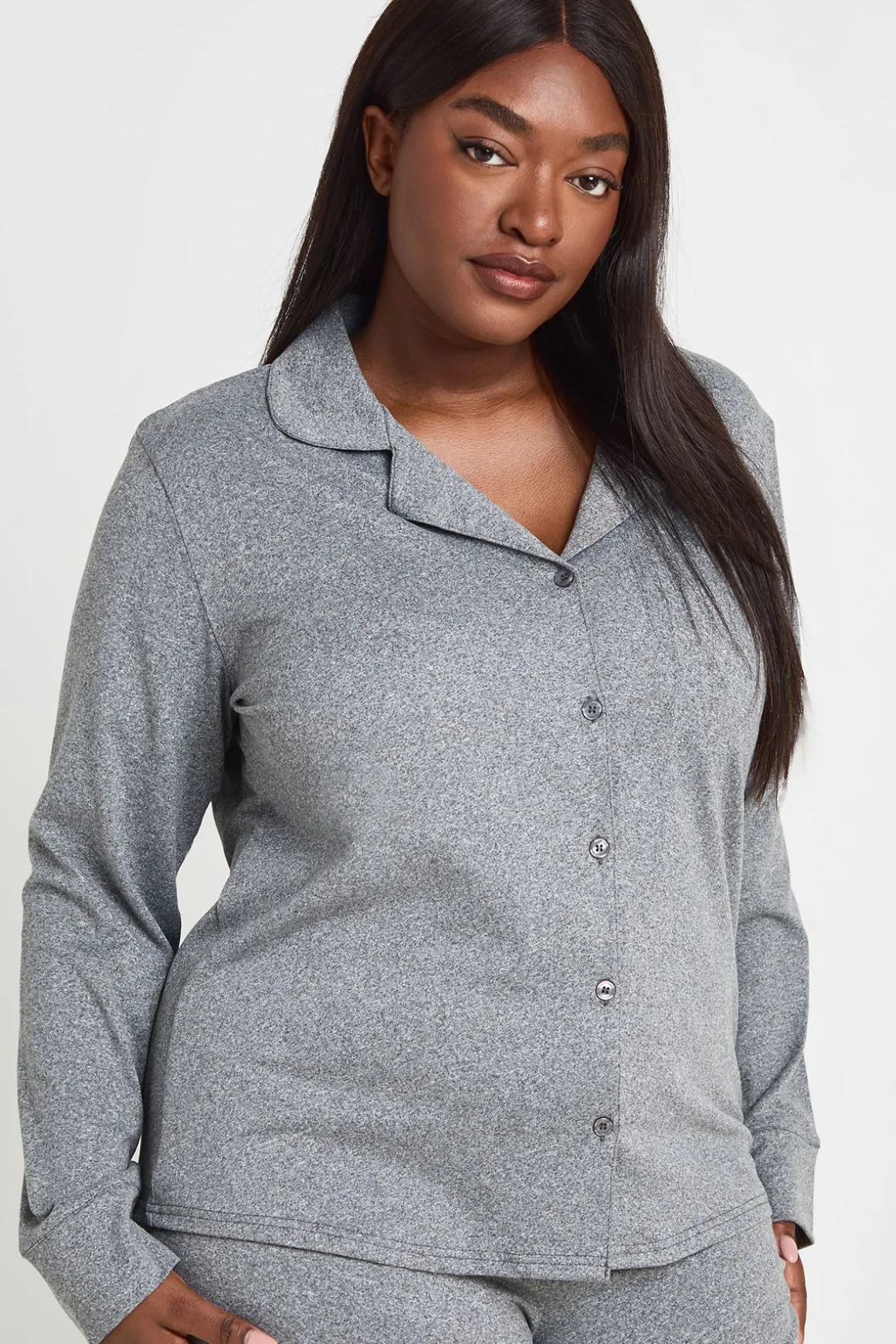 Ensemble De Pyjama Grande Taille Chemise Boutonnée Et Pantalon En Tissu Doux Au Toucher