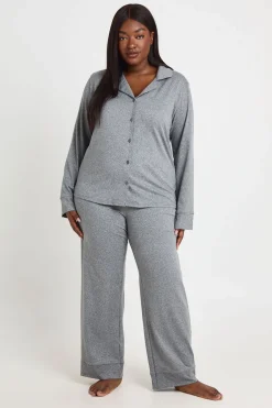Ensemble De Pyjama Grande Taille Chemise Boutonnée Et Pantalon En Tissu Doux Au Toucher