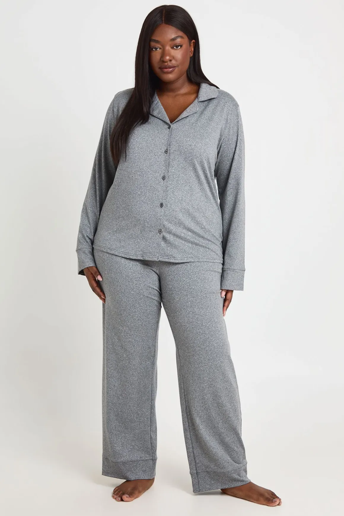 Ensemble De Pyjama Grande Taille Chemise Boutonnée Et Pantalon En Tissu Doux Au Toucher