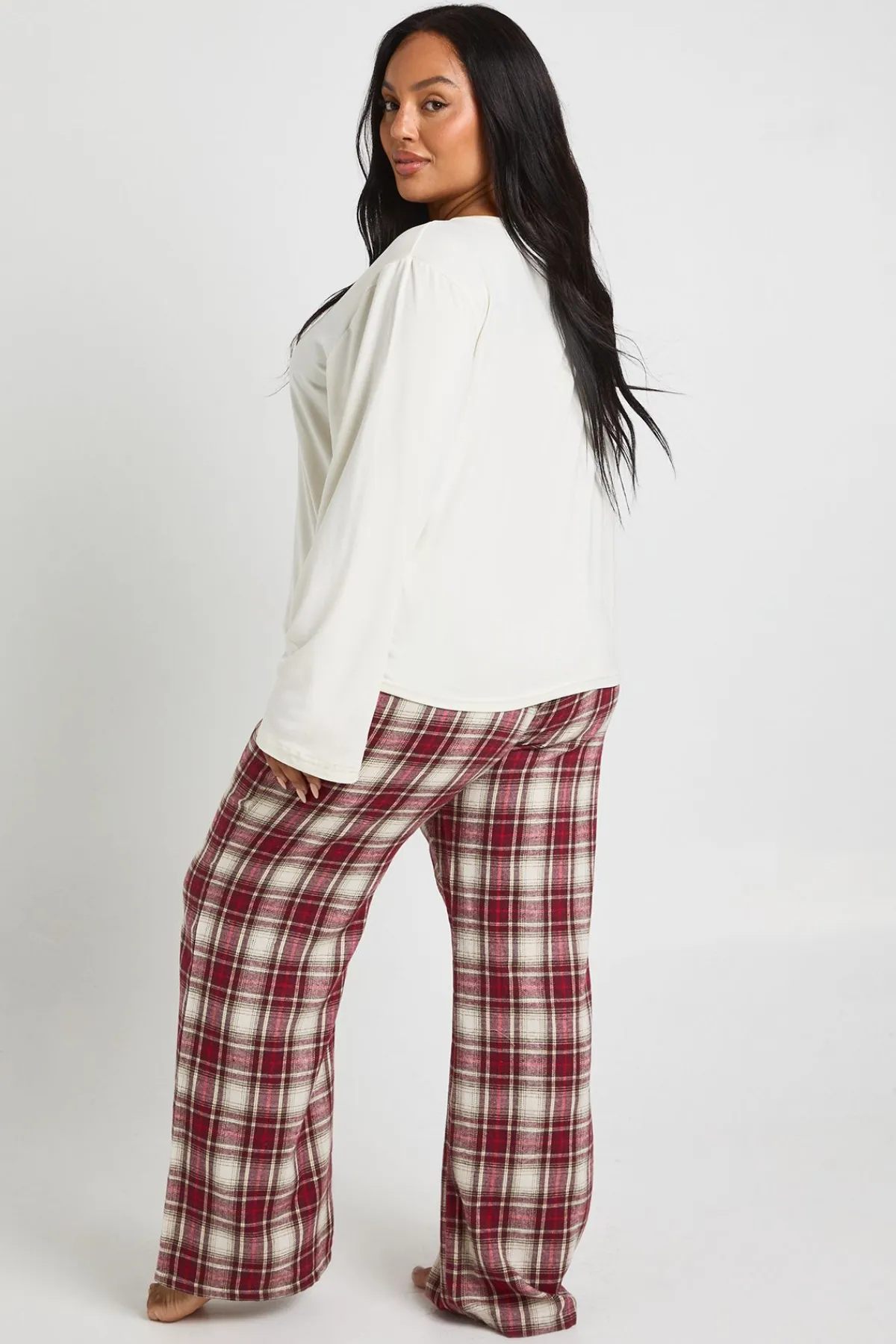 boohoo Ensemble De Pyjama Grande Taille Haut À Manches Longues Boutonné Et Pantalon À Carreaux Vichy Toucher Doux<Femme Pyjamas