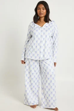 Ensemble De Pyjama Grande Taille À Manches Longues Avec Chemise Et Pantalon Imprimé Nœuds