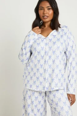Ensemble De Pyjama Grande Taille À Manches Longues Avec Chemise Et Pantalon Imprimé Nœuds