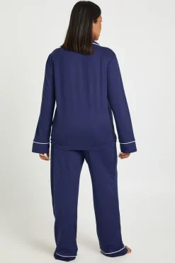 boohoo Ensemble De Pyjama Grande Taille En Jersey Avec Détails Passepoilés, Haut À Manches Longues Et Pantalon<Femme Pyjamas