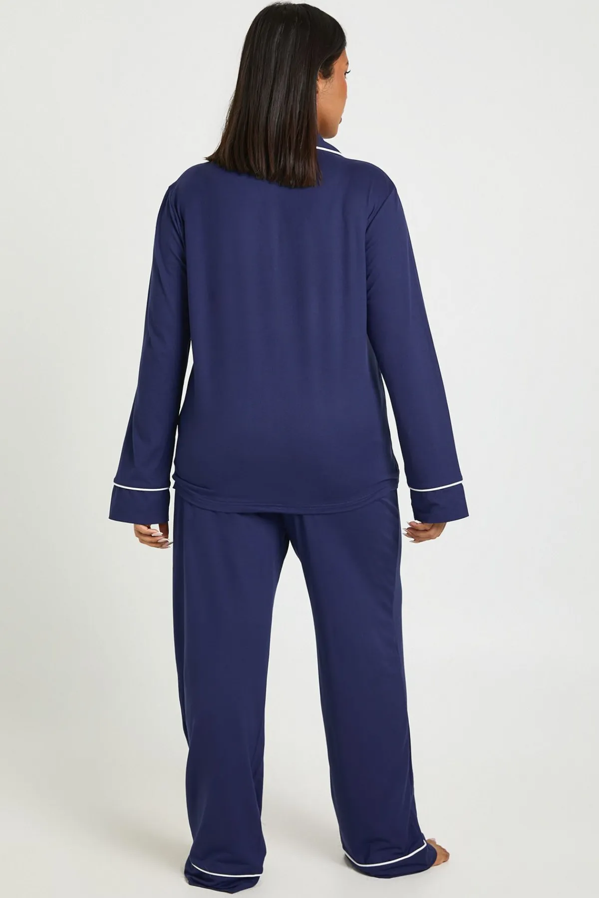 boohoo Ensemble De Pyjama Grande Taille En Jersey Avec Détails Passepoilés, Haut À Manches Longues Et Pantalon<Femme Pyjamas