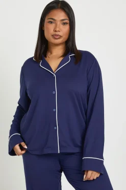 boohoo Ensemble De Pyjama Grande Taille En Jersey Avec Détails Passepoilés, Haut À Manches Longues Et Pantalon<Femme Pyjamas