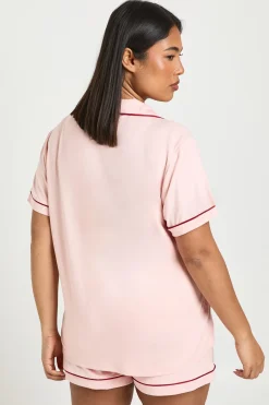 Ensemble De Pyjama Grande Taille En Jersey Avec Passepoil, Manches Courtes Et Short