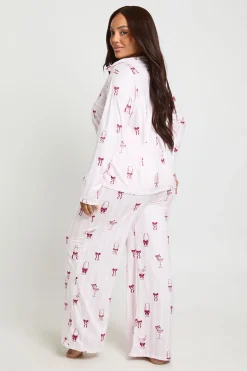 Ensemble De Pyjama Grande Taille Chemise À Manches Longues Et Pantalon À Rayures Motif Cocktail