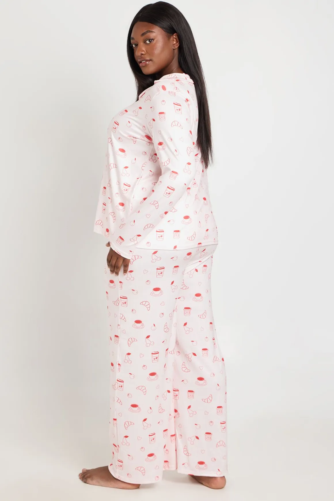 Ensemble De Pyjama Grande Taille À Manches Longues Et Pantalon Motif Croissant Et Confiture