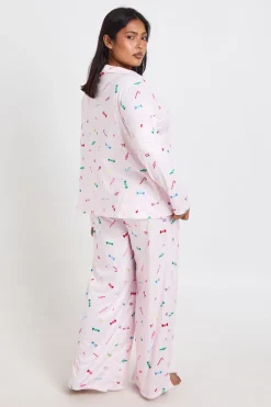 Ensemble De Pyjama Grande Taille Chemise À Manches Longues Et Pantalon Imprimé Bonbons