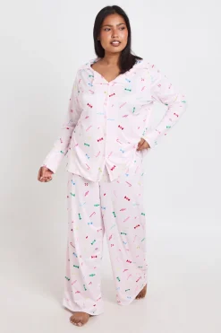 Ensemble De Pyjama Grande Taille Chemise À Manches Longues Et Pantalon Imprimé Bonbons
