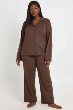 Ensemble De Pyjama Grande Taille Chemise Boutonnée Et Pantalon Toucher Doux