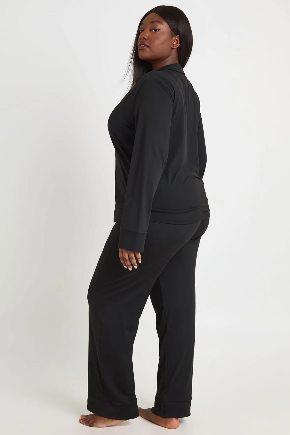 Ensemble De Pyjama Grande Taille Chemise Boutonnée Et Pantalon En Tissu Doux Au Toucher