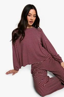 Ensemble De Pyjama Grande Taille Haut À Manches Longues Rayé Et Pantalon