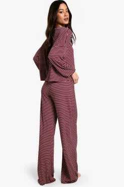 Ensemble De Pyjama Grande Taille Haut À Manches Longues Rayé Et Pantalon