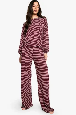 Ensemble De Pyjama Grande Taille Haut À Manches Longues Rayé Et Pantalon