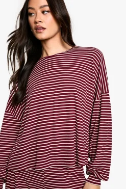 Ensemble De Pyjama Grande Taille Haut À Manches Longues Rayé Et Pantalon