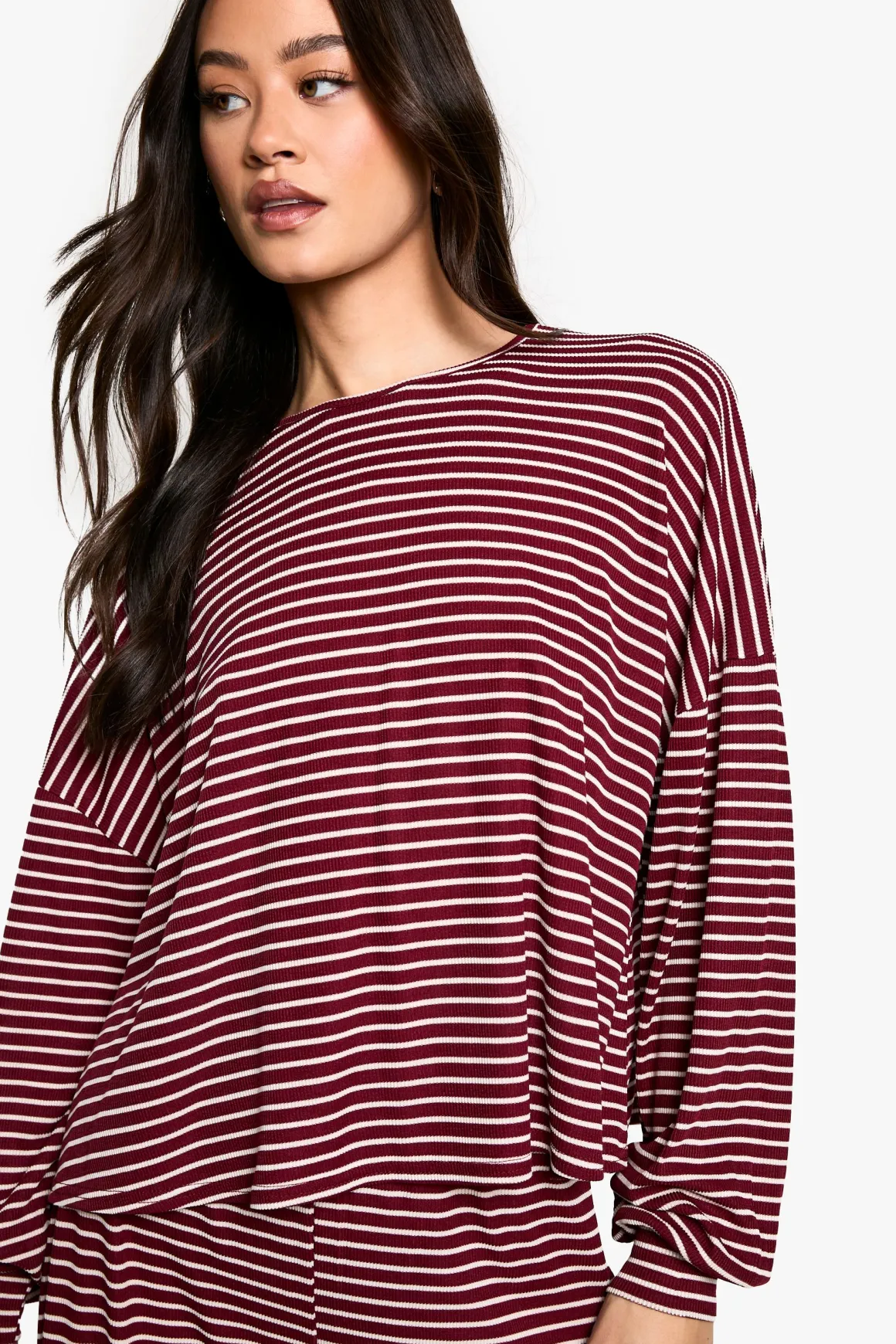 Ensemble De Pyjama Grande Taille Haut À Manches Longues Rayé Et Pantalon