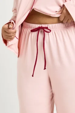 boohoo Ensemble De Pyjama Grande Taille En Jersey Avec Détails Passepoilés, Haut À Manches Longues Et Pantalon<Femme Pyjamas