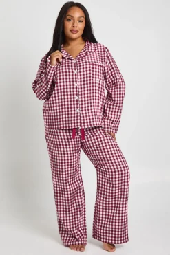 Ensemble De Pyjama Grande Taille À Carreaux Vichy Toucher Doux Avec Chemise À Manches Longues Et Pantalon