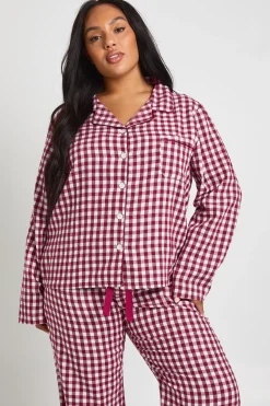 Ensemble De Pyjama Grande Taille À Carreaux Vichy Toucher Doux Avec Chemise À Manches Longues Et Pantalon