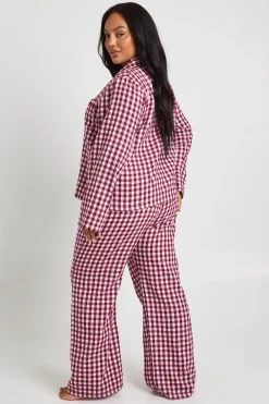 Ensemble De Pyjama Grande Taille À Carreaux Vichy Toucher Doux Avec Chemise À Manches Longues Et Pantalon