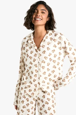 Ensemble De Pyjama Haut À Manches Longues Et Pantalon Imprimé Ours Grande Taille