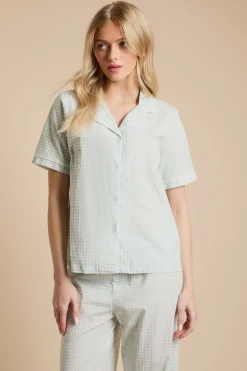 Ensemble De Pyjama À Manches Courtes À Carreaux Vichy Avec Boutonnage