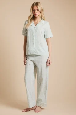 Ensemble De Pyjama À Manches Courtes À Carreaux Vichy Avec Boutonnage