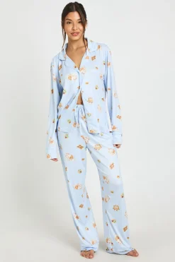 Ensemble De Pyjama À Manches Longues Et Pantalon Avec Imprimé Petit-déjeuner Et Détails Passepoilés