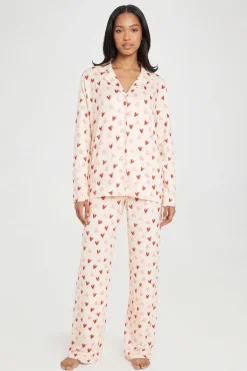boohoo Ensemble De Pyjama À Manches Longues Et Pantalon Imprimé Cœurs<Femme Tons Neutres|Pyjamas