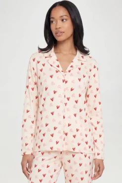 boohoo Ensemble De Pyjama À Manches Longues Et Pantalon Imprimé Cœurs<Femme Tons Neutres|Pyjamas