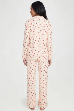 boohoo Ensemble De Pyjama À Manches Longues Et Pantalon Imprimé Cœurs<Femme Tons Neutres|Pyjamas
