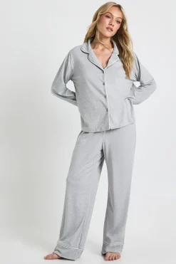 Ensemble De Pyjama Petite Chemise À Manches Longues Et Pantalon En Jersey Avec Détails Passepoilés