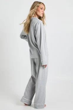 Ensemble De Pyjama Petite Chemise À Manches Longues Et Pantalon En Jersey Avec Détails Passepoilés