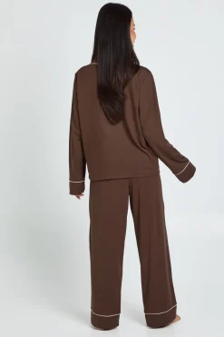 Ensemble De Pyjama Petite Chemise À Manches Longues Et Pantalon Avec Détails Passepoilés