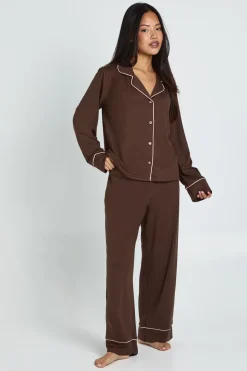 Ensemble De Pyjama Petite Chemise À Manches Longues Et Pantalon Avec Détails Passepoilés