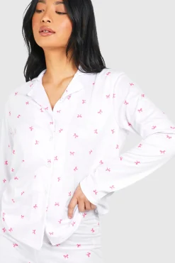 Ensemble De Pyjama Petite À Manches Longues Imprimé Nœuds Avec Pantalon