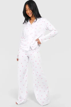Ensemble De Pyjama Petite À Manches Longues Imprimé Nœuds Avec Pantalon