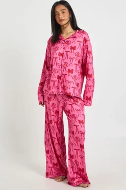 Ensemble De Pyjama Petite Taille Haut À Manches Longues Et Pantalon Imprimé Nœuds Mixtes