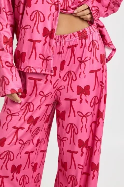 Ensemble De Pyjama Petite Taille Haut À Manches Longues Et Pantalon Imprimé Nœuds Mixtes