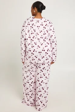 Ensemble de pyjama Plus imprimé cerise à manches longues et pantalon