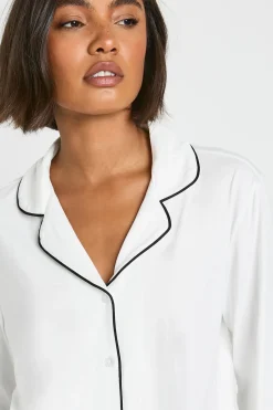 Ensemble De Pyjama Tall Chemise À Manches Longues Et Pantalon En Jersey Avec Détails Passepoilés