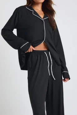 Ensemble De Pyjama Tall Chemise À Manches Longues Et Pantalon En Jersey Avec Détail Passepoil