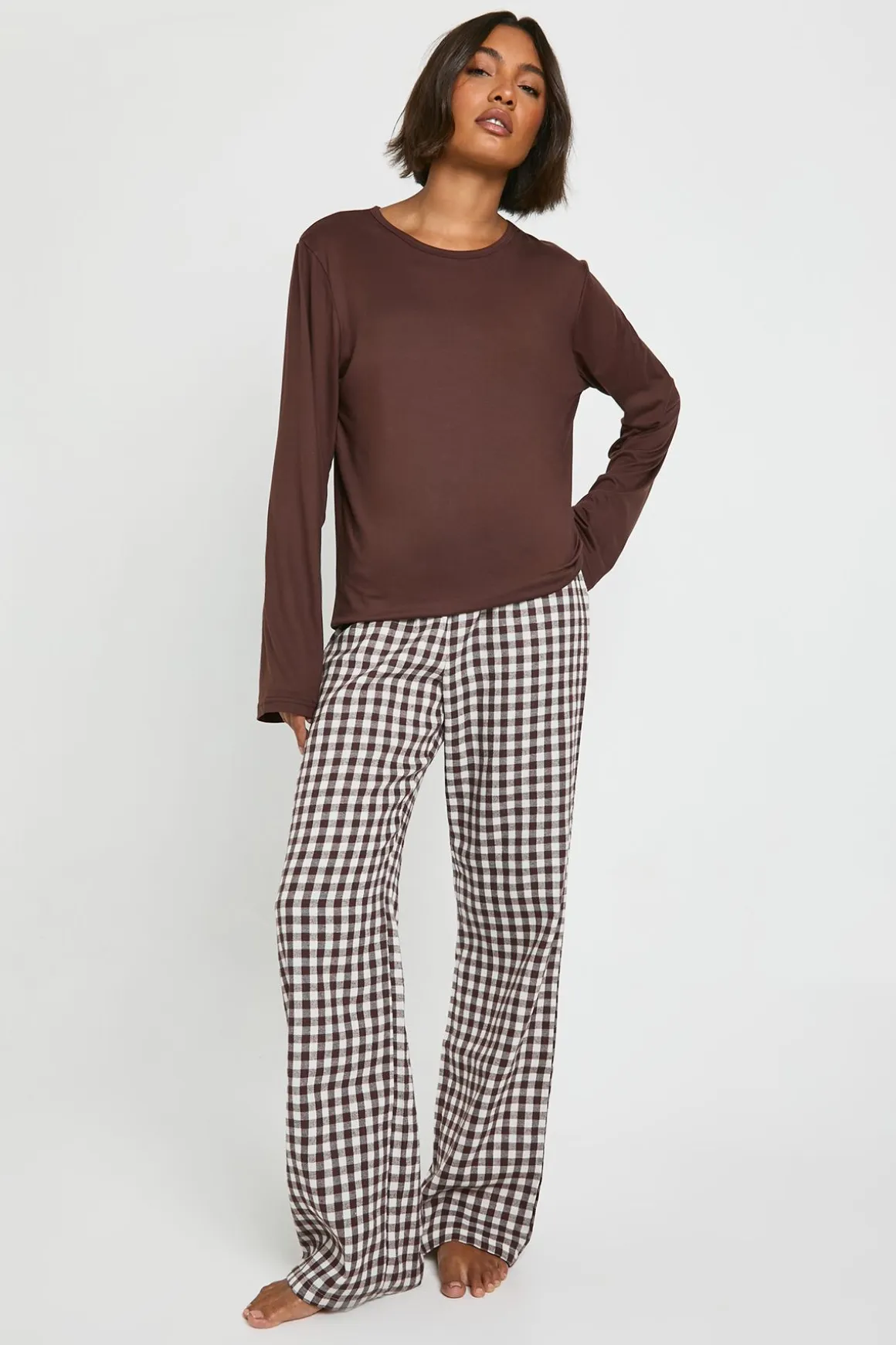 Ensemble De Pyjama Tall Haut À Manches Longues Et Pantalon Vichy Toucher Doux