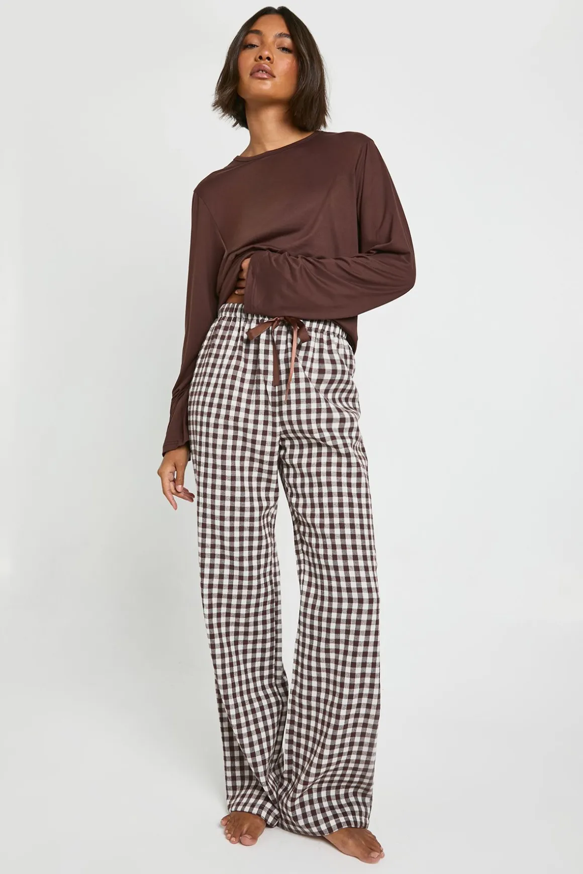 Ensemble De Pyjama Tall Haut À Manches Longues Et Pantalon Vichy Toucher Doux