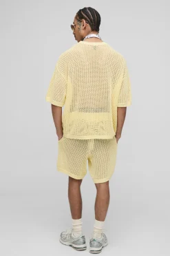 Ensemble de shorts tricotés à points ouverts, coupe boxy
