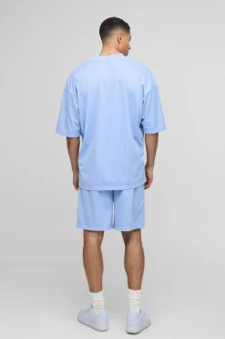 boohooMAN Ensemble de sport en maille oversize à encolure en V et short<Homme Survêtements