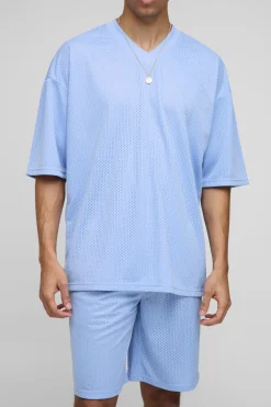 boohooMAN Ensemble de sport en maille oversize à encolure en V et short<Homme Survêtements