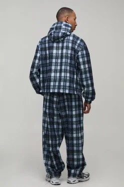 boohooMAN Ensemble De Survêtement À Carreaux En Nylon Avec Col Montant Et Fermeture Éclair Coupe Regular<Homme Survêtements