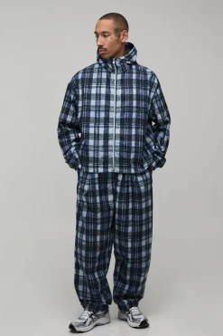 boohooMAN Ensemble De Survêtement À Carreaux En Nylon Avec Col Montant Et Fermeture Éclair Coupe Regular<Homme Survêtements